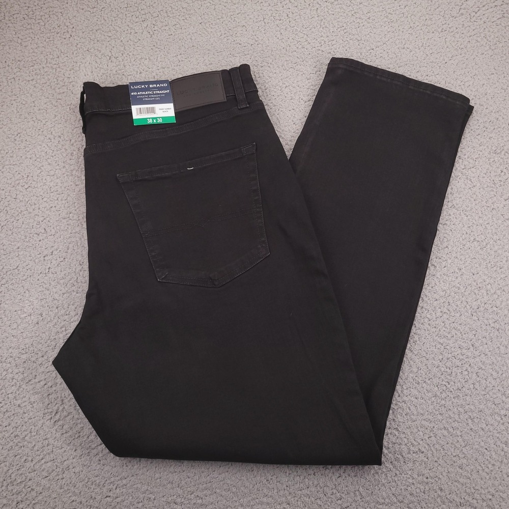 LUCKY BRAND Jeans Mens 38x30 Black 410 Athletic Straight Black Stretch Denim